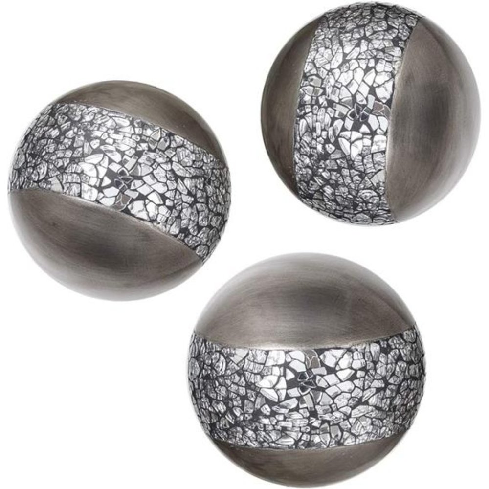 Schonwerk Silver Decorative Orbs for Bowls and Vases Set of 3 Resin Sphere Balls